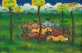 José Antônio da Silva, Bois no Pasto, 1981, técnica mista sobre tela