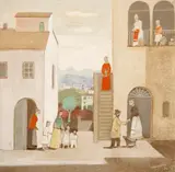 Casas e Figuras Toscanas by Fulvio Pennacchi, 1984, óleo sobre placa, offered Apr 2018