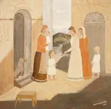 Casais e Figuras Toscanas by Fulvio Pennacchi, 1984, óleo sobre placa, offered Apr 2018