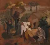 Paisagem com figuras by Alfredo Rizzotti, 1944, óleo sobre papel sobre eucatex, offered Apr 2018