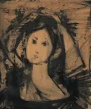 Rosto Feminino by Augusto Rodrigues, 1965, técnica mista sobre placa, offered Apr 2018