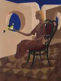 Mulher com Pássaro na Mão by Clóvis Graciano, 1974, óleo sobre tela, offered Apr 2018