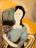Menina com Bouquet by Maria Leontina da Costa, óleo sobre madeira, offered Nov 2017