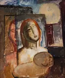 Figuras by Lucy Citti Ferreira, óleo sobre madeira, offered Nov 2017
