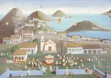 Aldeia com Mar by Fulvio Pennacchi, 1980, óleo sobre placa, offered Nov 2017