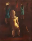 Orlando Teruz, Figuras com Lata D‘água na Cabeça, 1971, óleo sobre tela