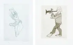 Figura e Músico by Clóvis Graciano, gravura em metal sobre papel, offered Oct 2017