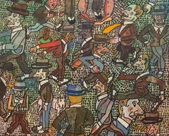 Gente Apurada by Antonio Seguí, 2004, técnica mista sobre tela, offered Oct 2017