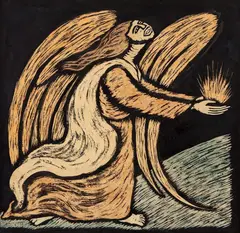 Anjo by Raimundo de Oliveira, 1958, técnica mista sobre papel colado em placa, offered Aug 2017