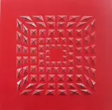 Gianluca Piaccione, Fold The Red, acrílica sobre tela dupla cortada, dobra e aplicada em madeira