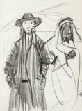 Candido Portinari, Árabe e Israelita, 1956, grafite e crayon sobre papel
