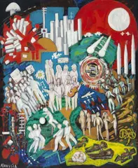 Queremos Amor, Gerra Não by Moussia Pinto Alves, 1970, acrílica sobre tela, offered Jun 2017