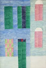 Fachada by Alfredo Volpi, têmpera sobre tela, offered Mar 2017