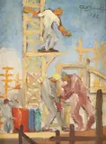 E. P. Sigaud, Trabalhadores, 1972, óleo sobre tela colado em madeira