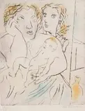 Candido Portinari, Família, gravura a ponta-seca e aquarela sobre papel