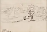 Estudo de ilustração para o livro duas cartas no meu destino by Tarsila do Amaral, grafite e nanquim sobre papel, offered Nov 2016