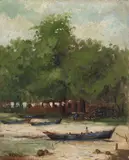 Benedito Calixto, Paisagem com Barcos, óleo sobre tela