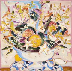 Composição com Flores by Sou Kit Gom, 2005, óleo sobre tela, offered Nov 2016