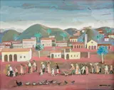 Aldeia do Interior by Fulvio Pennacchi, 1989, óleo sobre madeira, offered Sep 2016