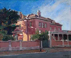 Casarão by Carlos Prado, 1941, acrílica sobre madeira, offered Sep 2016