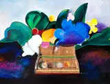 Vaso de Juta com Flores by Aldemir Martins, 1983, acrílica e colagem sobre tela, offered Jun 2016
