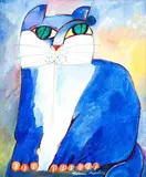 Gato Azul by Aldemir Martins, 1993, acrílica sobre tela, offered Jun 2016