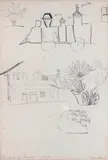 Tarsila do Amaral, Vista de Fazenda, Carro de Boi e torre de igreja - Série Viagem a Minas