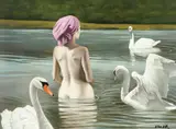 William Wolk, Mulher e Cisne, óleo sobre tela