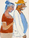 O Casal by Fulvio Pennacchi, 1981, caneta esferográfica e guache sobre papel, offered Dec 2015