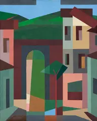 Paisagem com Casario by Mário Silésio, óleo sobre tela colado em placa, offered Dec 2015