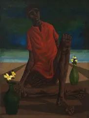 Clóvis Graciano, Menino Sentado Entre Vasos de Flores, 1966, óleo sobre tela