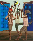 Quatro Músicos e Pássaros by Clóvis Graciano, 1973, óleo sobre tela, offered Oct 2015
