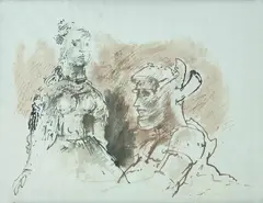 Guerreiro e Dama by Marcelo Grassmann, 1944, sépia e nanquim sobre papel, offered Jun 2015