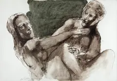 Duas Mulheres by Marcelo Grassmann, 1988, Nanquim e sépia sobre papel, offered Jun 2015
