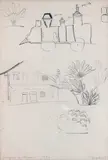 Vista de Fazenda, Carro de Boi e torre de igreja - Série Viagem a Minas by Tarsila do Amaral, 1924, grafite sobre papel, offered Jun 2015