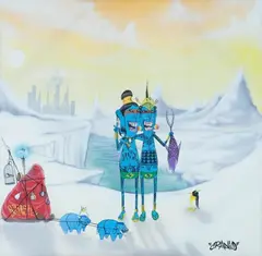 Índios by Cranio, técnica mista sobre tela, offered Jun 2015