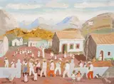 Músicos na Aldeia by Fulvio Pennacchi, 1984, óleo sobre placa, offered Mar 2015