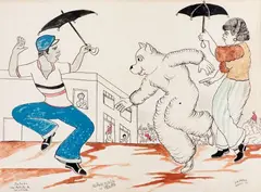 A Alegria do Urso by Bajado, 1974, técnica mista sobre papel, offered Mar 2015