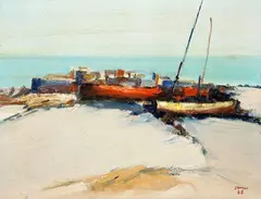 Barcos na Praia by Jenner Augusto, 1965, óleo sobre tela, offered Mar 2015