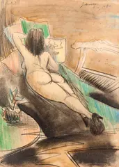 Nu Feminino by João Câmara, 1980, técnica mista sobre madeira, offered Mar 2015