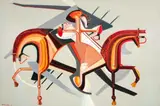 Miguel Santos, Guerreiro, 1983, óleo sobre tela colado em madeira