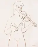 Vicente do Rego Monteiro, Mulher com Violino, óleo diluído sobre cartão