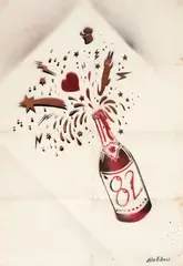 Alex Vallauri, Garrafa de Champanhe, 1982, grafitti sobre papel jornal
