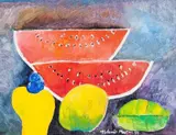 Natureza Morta com Melancia by Aldemir Martins, 1999, acrilico sobre placa, offered Dec 2014