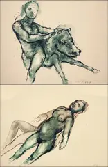 Figuras by Marcelo Grassmann, 1974, nanquim sobre papel, offered Dec 2014