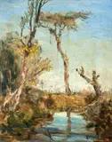 Alfredo Volpi, Paisagem, óleo sobre cartão colado em placa