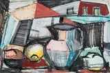 Aldo Bonadei, Jarro e Frutas, 1971, técnica mista sobre papel