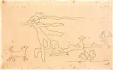 Tarsila do Amaral, Duas Pessoas com Cachorro, 1941, tinta ferrogálica sobre papel