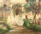 José Marques Campão, Paisagem com Freiras, 1943, óleo sobre tela