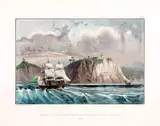 ILHA DE BOA VIAGEM NA BAÍA DO RIO DE JANEIRO by E. B. De La Touanne H. De Bougainville, 1837, litografia aquarelada, offered Jun 2014